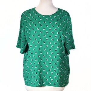 Green Floral Short Sleeve Keyhole Blouse Womens XL Casual NWT Amazon Essentials